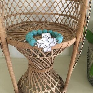 Turquoise Bead + Silver Cross Bracelet